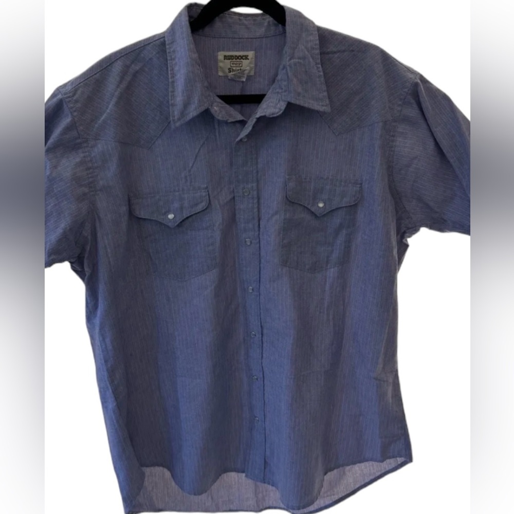VTG RUDDOCK FLYING R 18-1/2 Pearl Snap S/S Blue Red Stripe Western Shirt USA